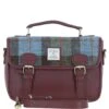 Leather X Harris Tweed Satchel Bag Wine/Mcload: TW-68-17-WM