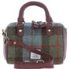 Leather X Harris Tweed Small Barrel Bag Wine/Mcload: TW-61-17-WM
