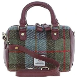 Leather X Harris Tweed Small Barrel Bag Wine/Mcload: TW-61-17-WM