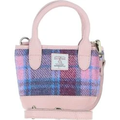 Leather X Harris Tweed Small Grab Bag Baby-Pink/Pink: TW-63-15-BP
