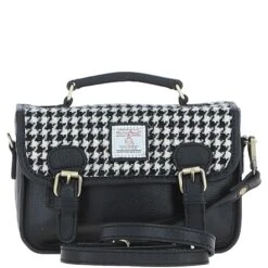 Leather X Harris Tweed Small Satchel Bag Black/White: TW-67-12-BW