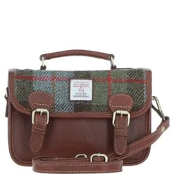 Leather X Harris Tweed Small Satchel Bag Tan/Mcload: TW-67-02-TM