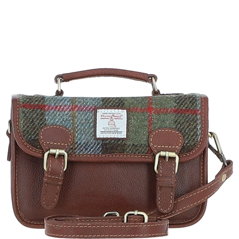 Leather X Harris Tweed Small Satchel Bag Tan/Mcload: TW-67-02-TM