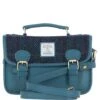 Leather X Harris Tweed Small Satchel Bag Teal/Navy: TW-67-16-TN
