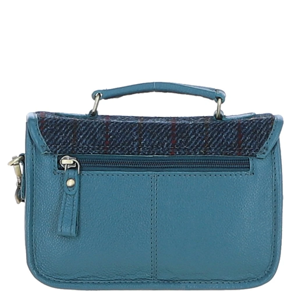 Leather X Harris Tweed Small Satchel Bag Teal/Navy: TW-67-16-TN - Image 3