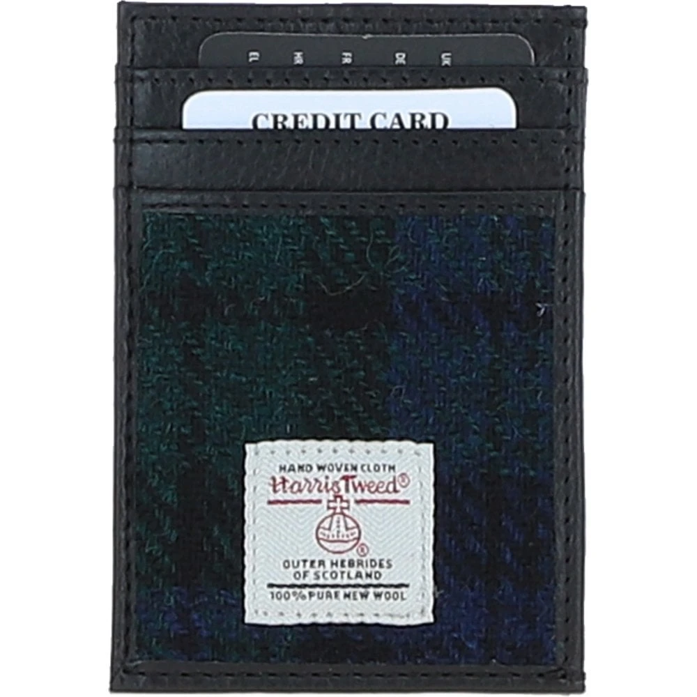 Leather X Harris Tweed Stylish Flat Card Holder Black/Watch: TW-52-03-BW