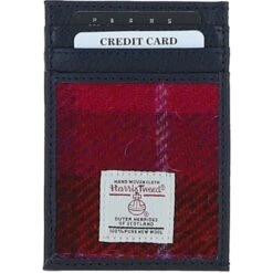 Leather X Harris Tweed Stylish Flat Card Holder Navy/Pink: TW-52-06-NP