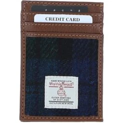 Leather X Harris Tweed Stylish Flat Card Holder Tan/Watch: TW-52-04-TW
