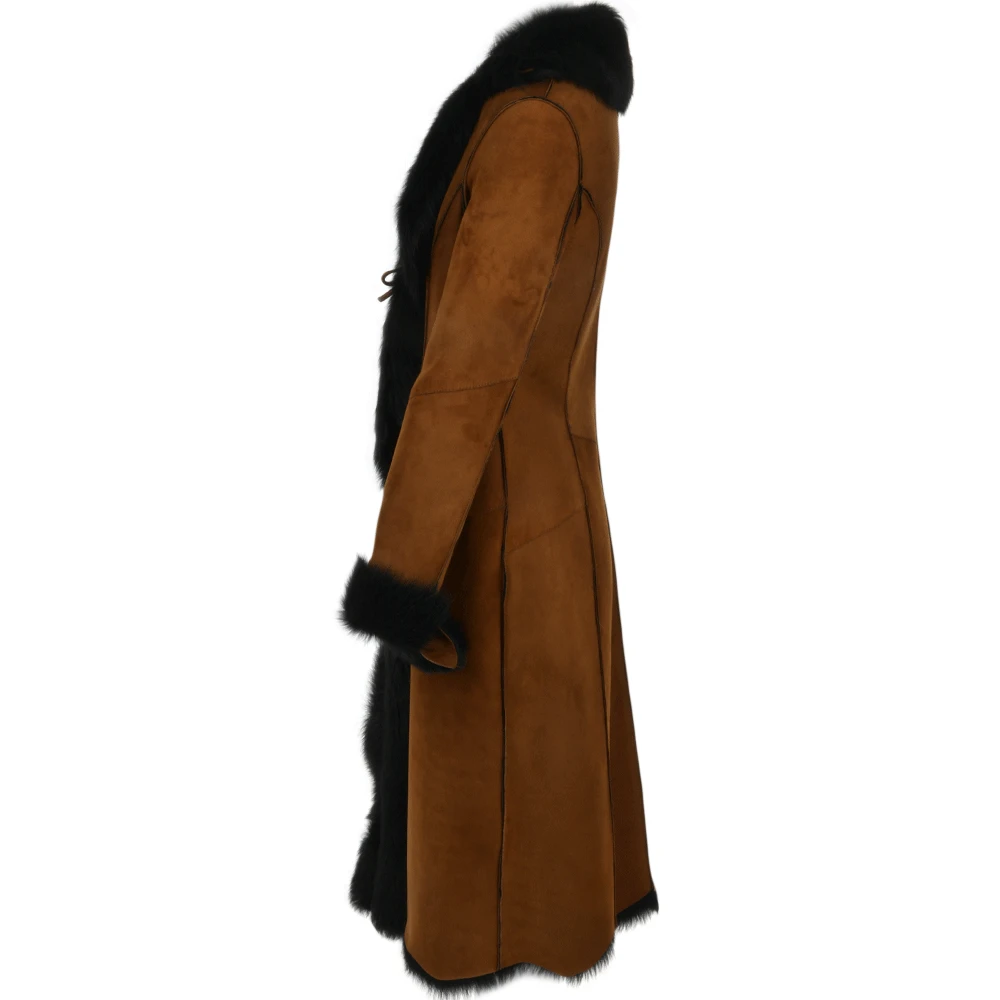 Long Length Toscana Suede Leather Coat Whisky/blk : Alaska - Image 2