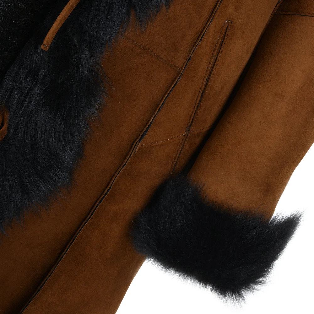 Long Length Toscana Suede Leather Coat Whisky/blk : Alaska - Image 4