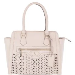 Medium Leather Handbag With Mosaic Decorative Finish Panna Cotta Cream : 62241