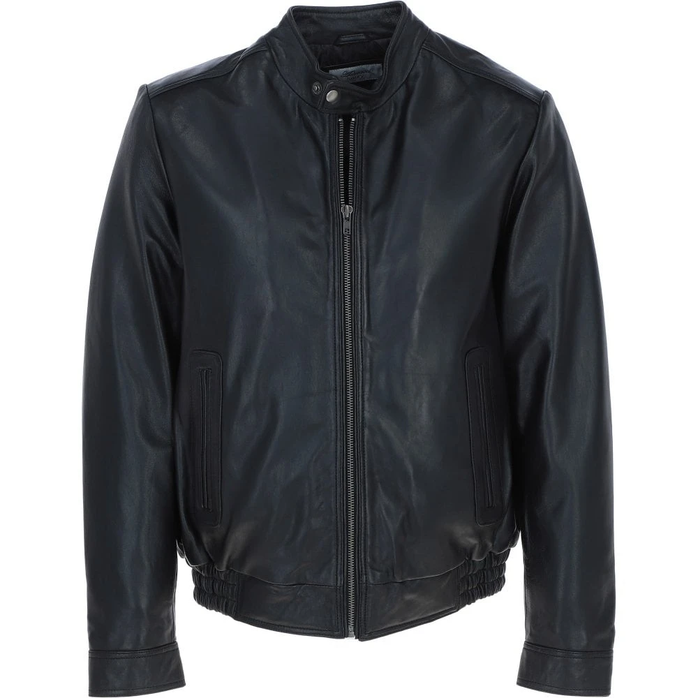 Men's Genuine Leather Bomber Jacket Black: AW-2255