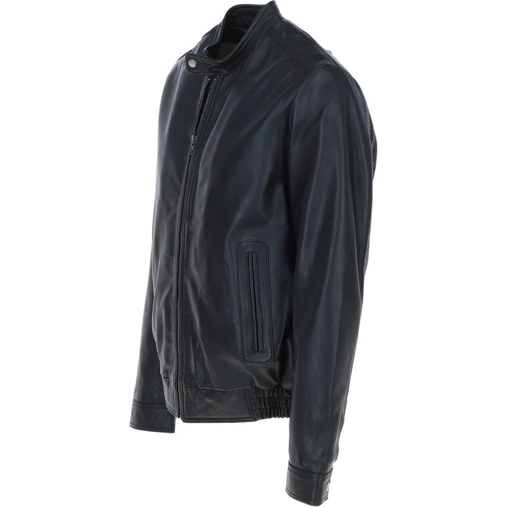 Men's Genuine Leather Bomber Jacket Black: AW-2255 - Image 2