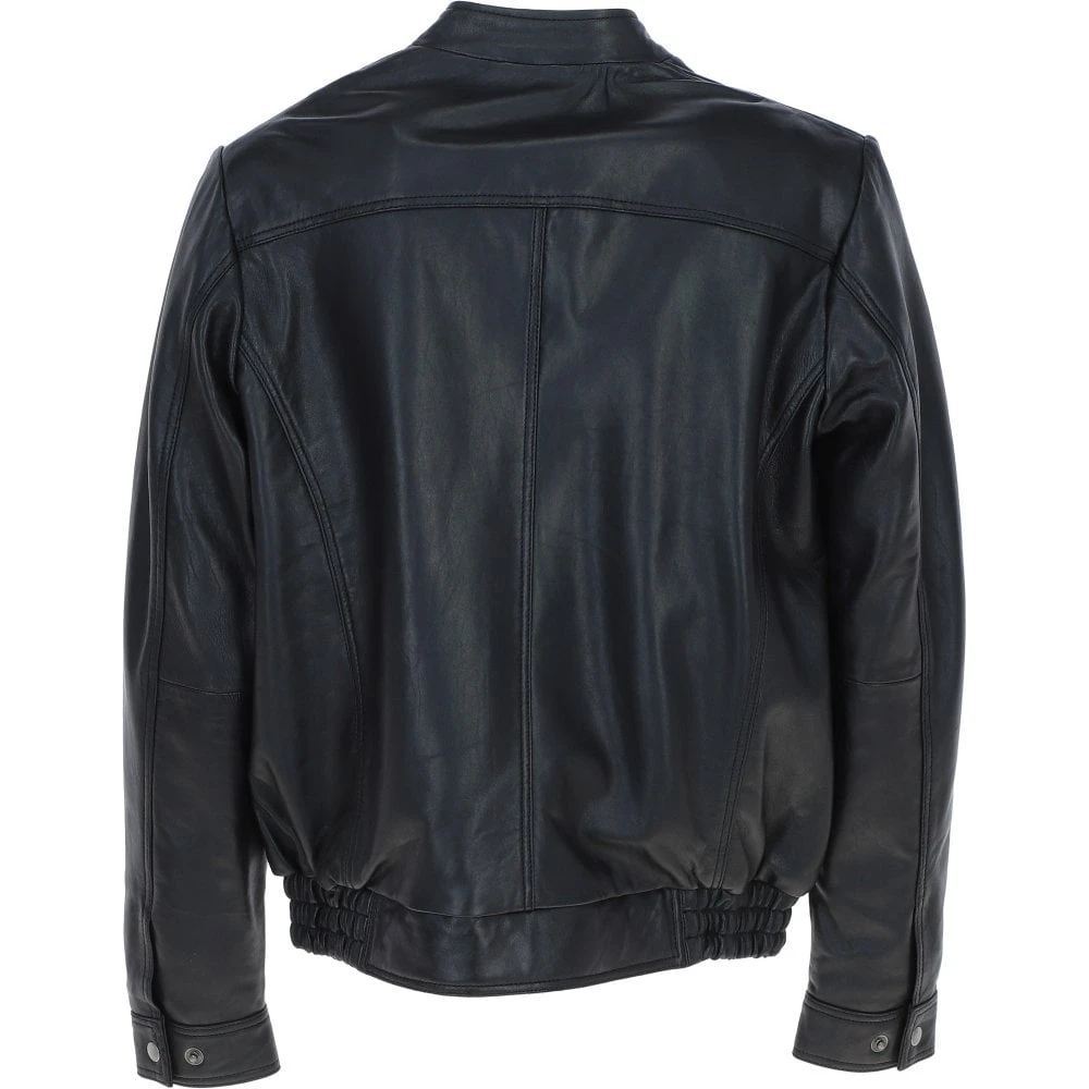 Men's Genuine Leather Bomber Jacket Black: AW-2255 - Image 3