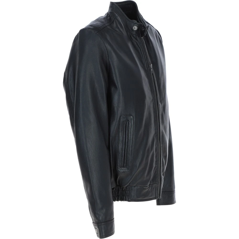 Men's Genuine Leather Bomber Jacket Black: AW-2255 - Image 4