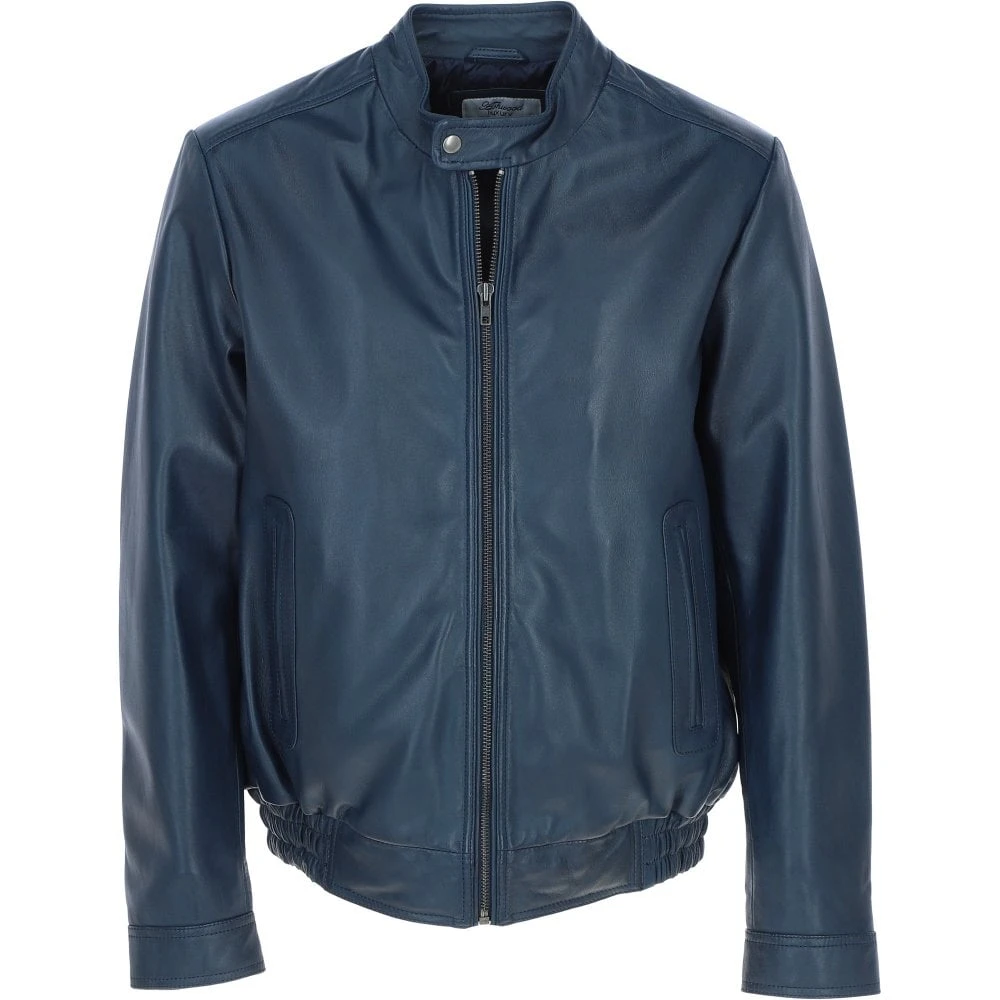 Men's Genuine Leather Bomber Jacket Navy: AW-2255