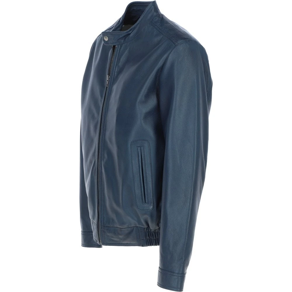 Men's Genuine Leather Bomber Jacket Navy: AW-2255 - Image 2