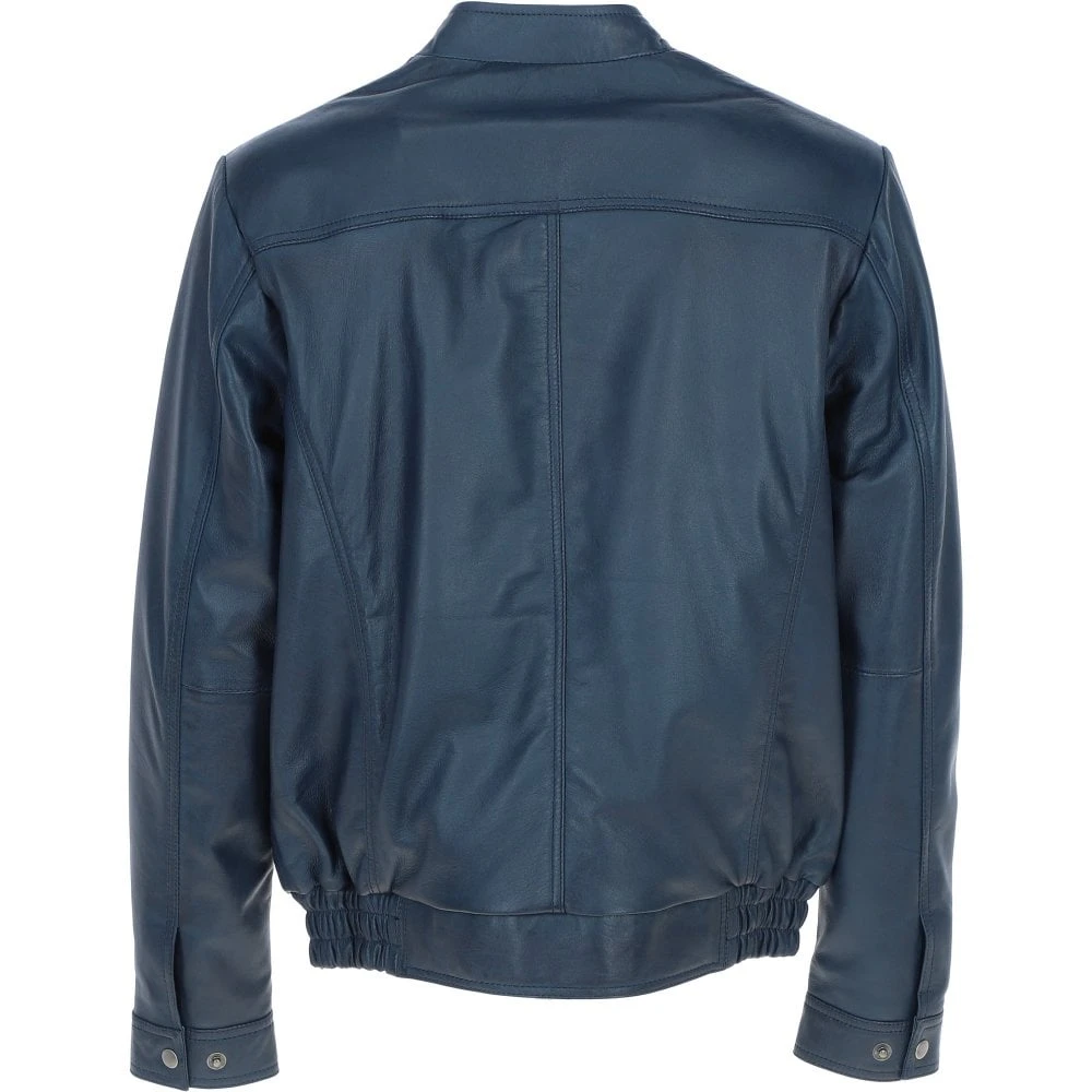 Men's Genuine Leather Bomber Jacket Navy: AW-2255 - Image 3