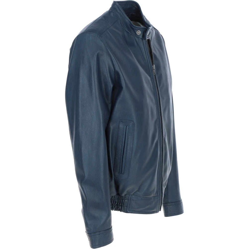 Men's Genuine Leather Bomber Jacket Navy: AW-2255 - Image 4