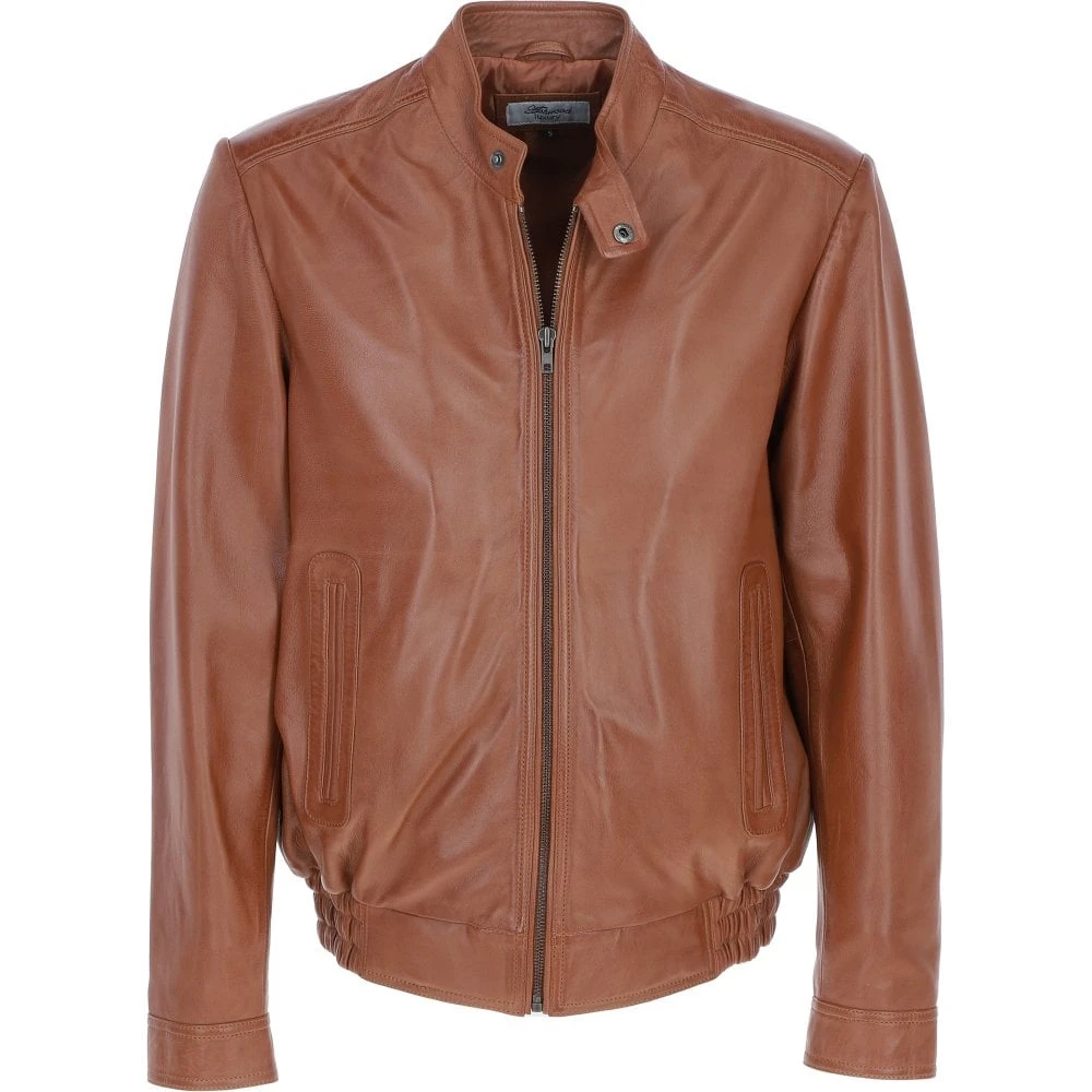 Men's Genuine Leather Bomber Jacket Tan: AW-2255