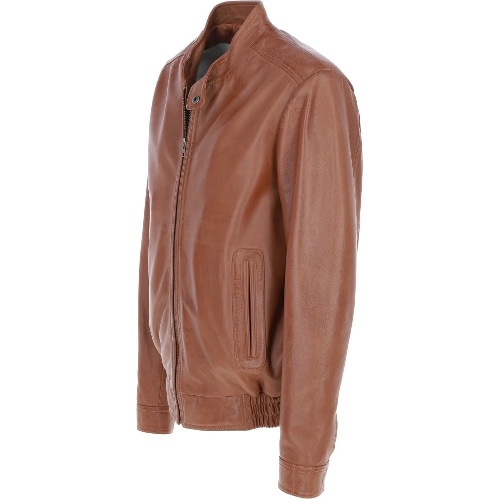 Men's Genuine Leather Bomber Jacket Tan: AW-2255 - Image 2