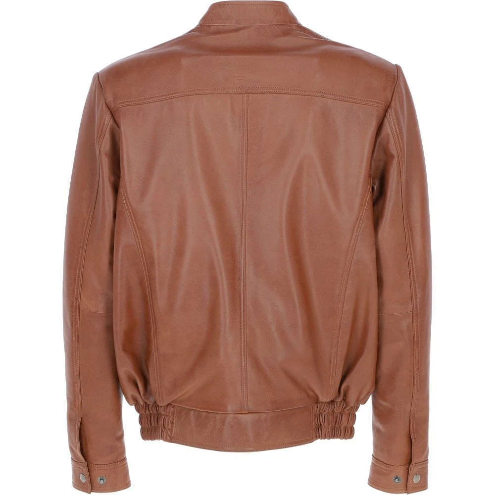 Men's Genuine Leather Bomber Jacket Tan: AW-2255 - Image 3