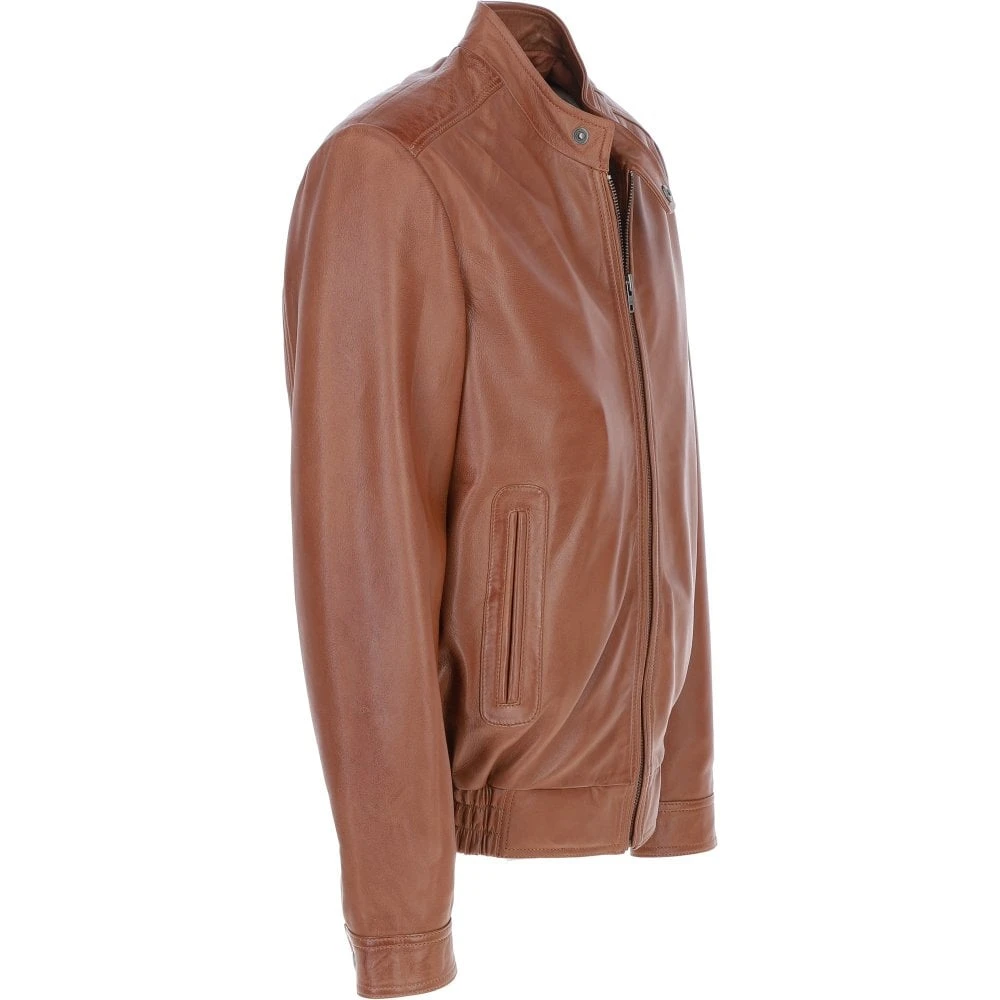 Men's Genuine Leather Bomber Jacket Tan: AW-2255 - Image 4