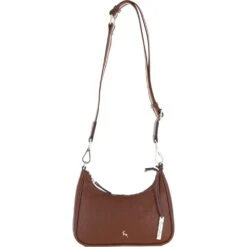 Real Leather Crossbody Bag With Webbing Strap 2 Tone Tan: 64296