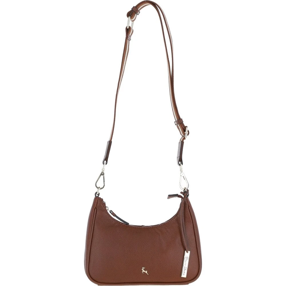 Real Leather Crossbody Bag With Webbing Strap 2 Tone Tan: 64296