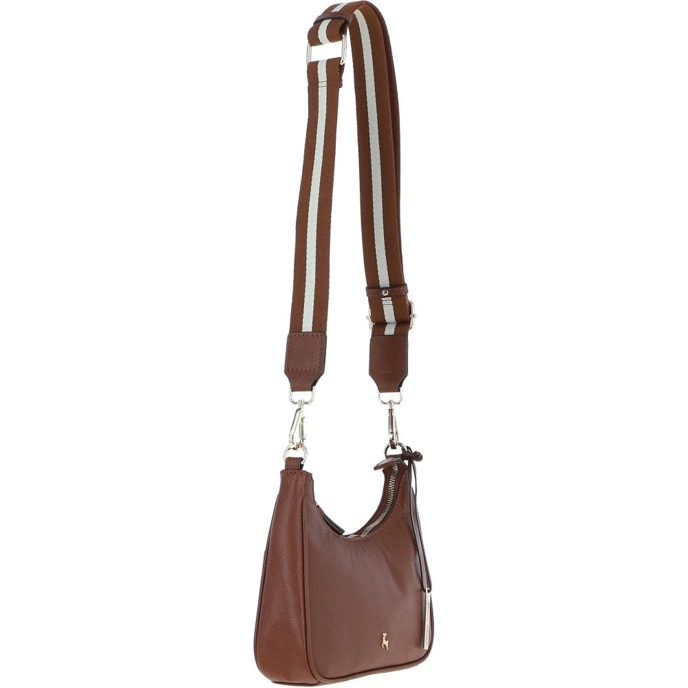 Real Leather Crossbody Bag With Webbing Strap 2 Tone Tan: 64296 - Image 4