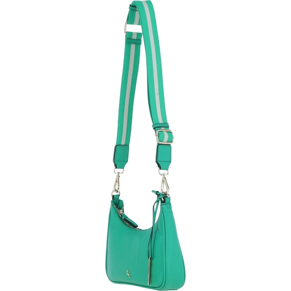Real Leather Crossbody Bag With Webbing Strap Gumdrop Green: 64296 - Image 2