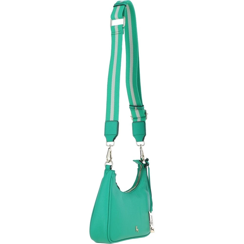 Real Leather Crossbody Bag With Webbing Strap Gumdrop Green: 64296 - Image 4