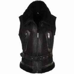 Shearling Leather And Suede Biker Gilet Black/suede : Indiana