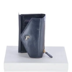Small Vegetable Tanned Leather Note And Coin Purse Navy: POH-1001