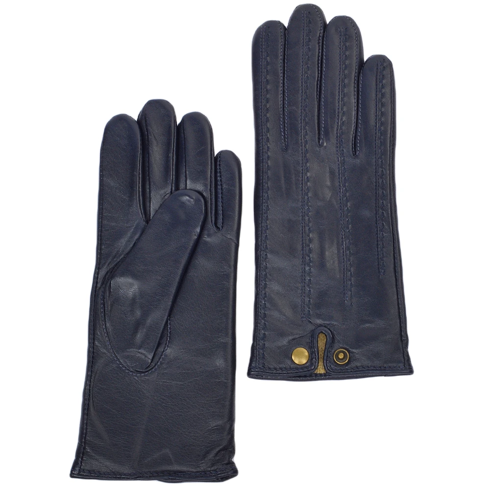Stitch Detail Leather Gloves Navy : 733