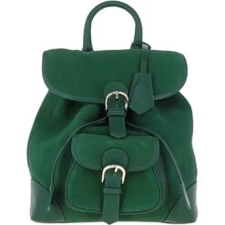 Suede And Leather Backpack Green: S-16