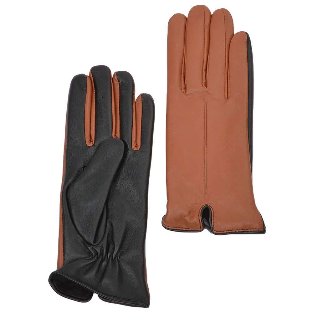 Touch Screen Friendly Two Tone Leather Gloves Black/Tan : 137