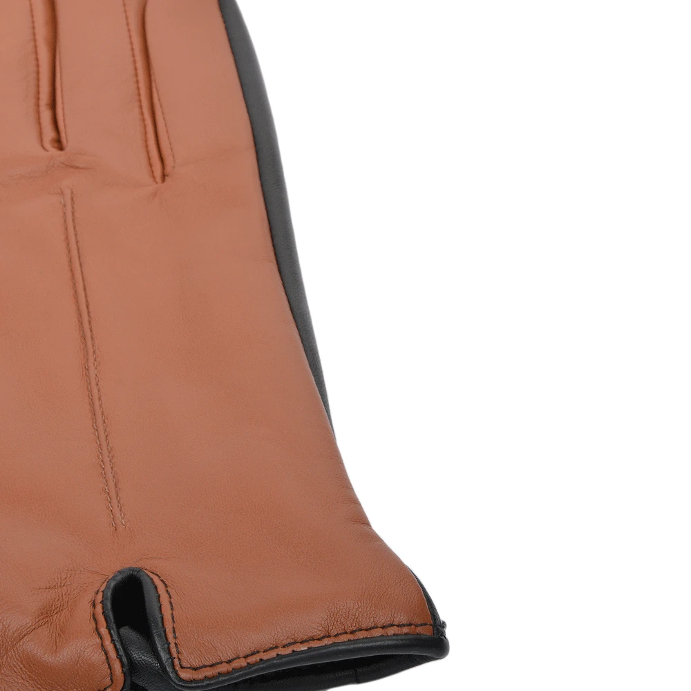 Touch Screen Friendly Two Tone Leather Gloves Black/Tan : 137 - Image 2