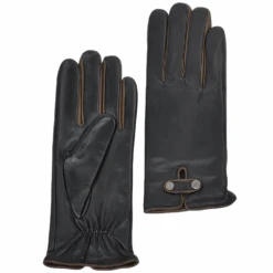 Two Tone Finger Detail Leather Gloves Black/Taupe : 007
