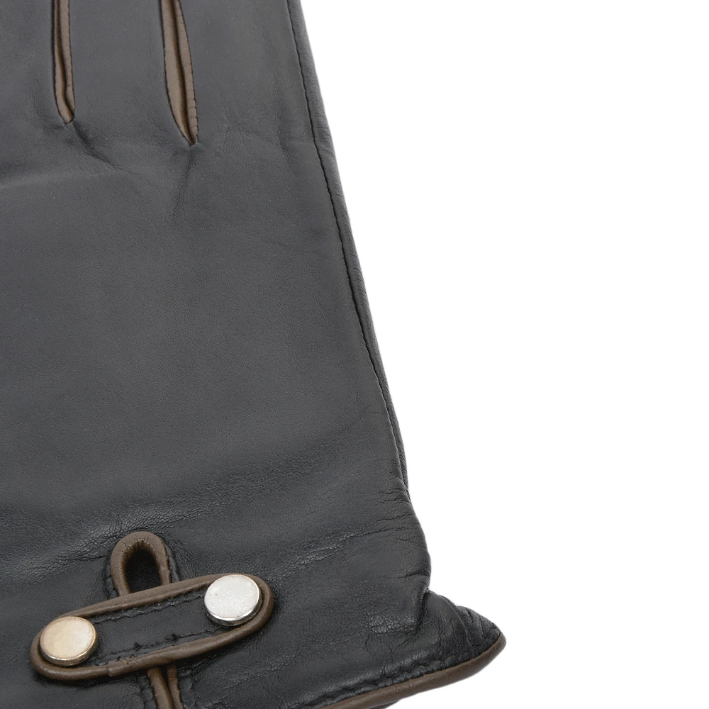 Two Tone Finger Detail Leather Gloves Black/Taupe : 007 - Image 2
