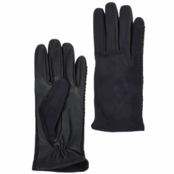 Two Tone Suede And Leather Gloves With Leather Woven Stitch Detail Black/Navy: 343