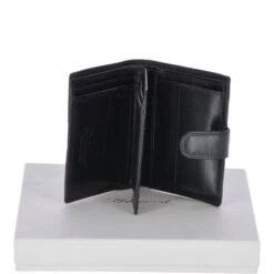Vegetable Tanned Flip Side 6 Card, ID & Coins Dual Bill Fold Tab Leather Wallet Black : 1246-VT