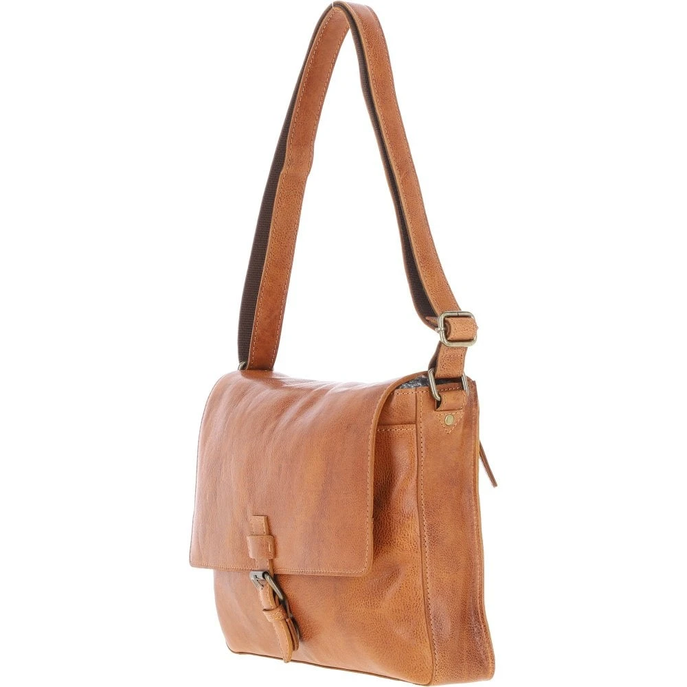 Waxy Leather Messenger Bag Tan: David - Image 3