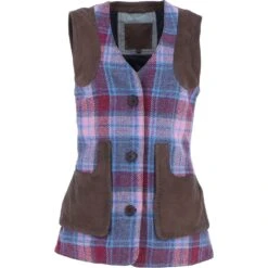 Women's Country Tailored Buttoned Gilet With Leather Trim Brown/Pink: TW-704-15-BP