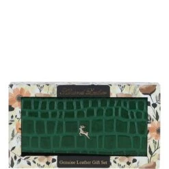 Womens Croc 7 Card Large Leather Purse Green: C-05