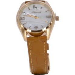 Womens Croc Leather Watch With Mother Of Pearl Face Mustard: AW-0011 Poly