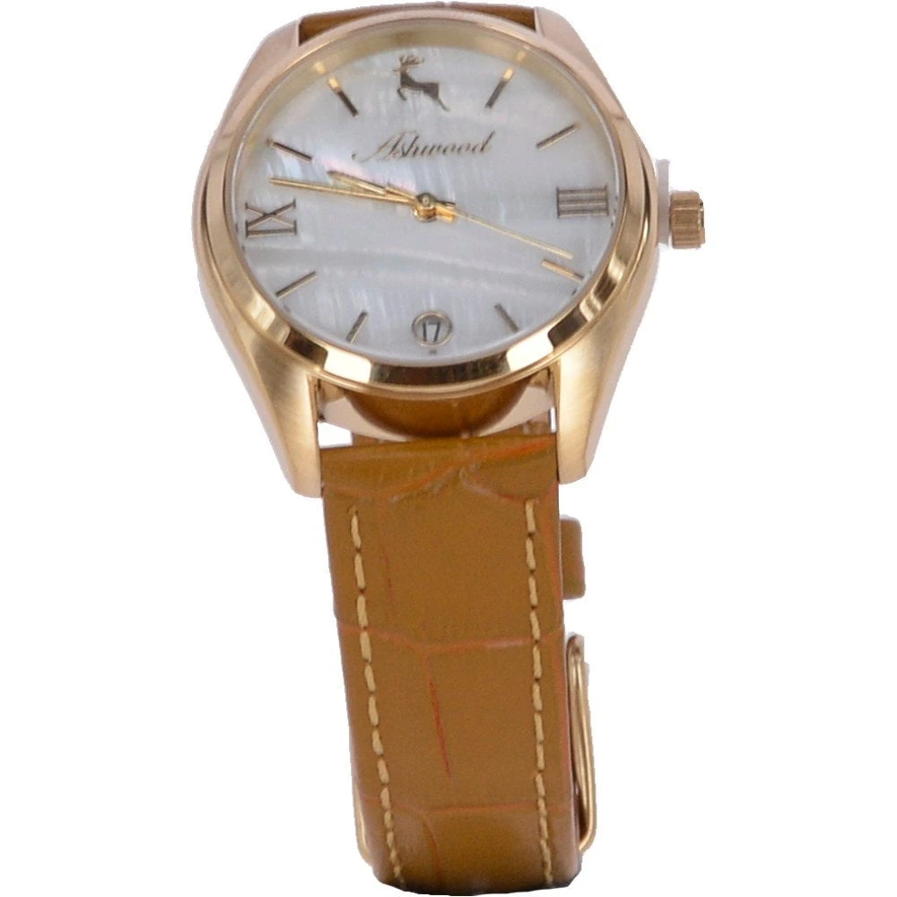 Womens Croc Leather Watch With Mother Of Pearl Face Mustard: AW-0011 Poly