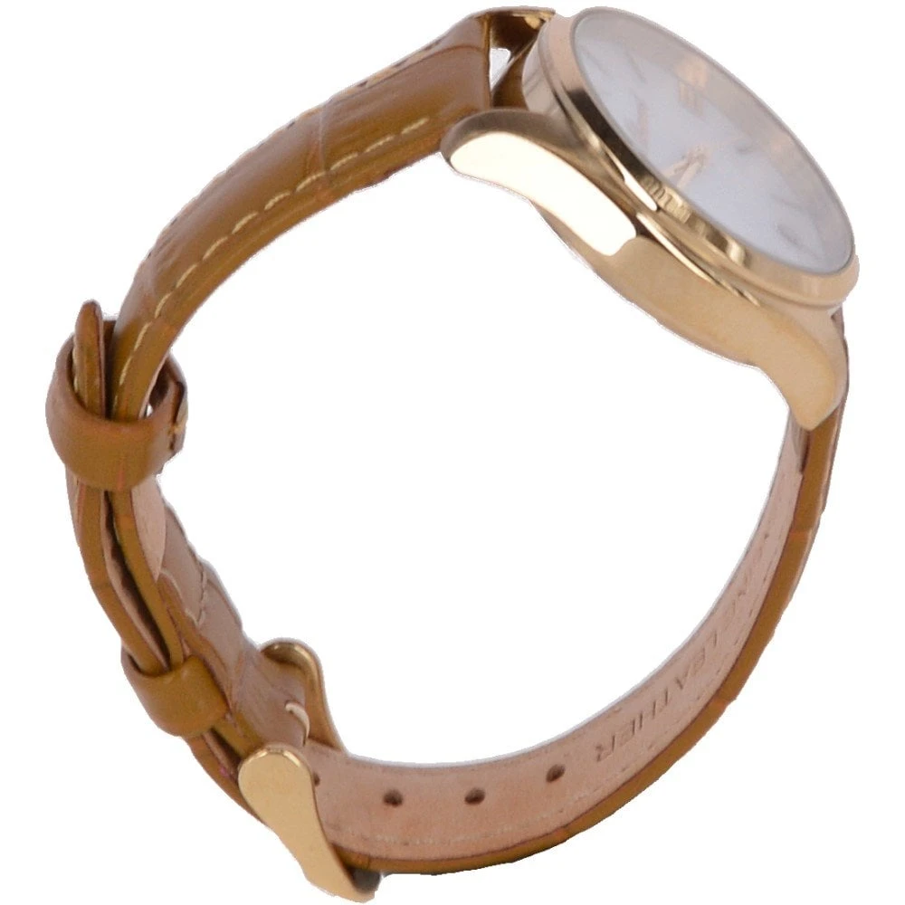 Womens Croc Leather Watch With Mother Of Pearl Face Mustard: AW-0011 Poly - Image 4