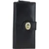 Women's Leather Long Purse With Turnlock, Zip Pocket & Card Slots Black: V-91