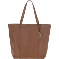 Womens Long Handle Leather Shopper Bag Tan: 62320
